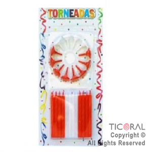 VELA 6 CM TORNEADA CON PORTAVELAS BLANCO Y ROJO x 24